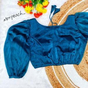 Elegant Teal Puff Sleeve Saree blouse